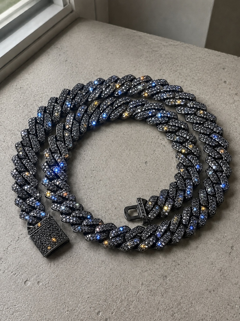 Black Diamond Iced Out 14mm Cuban Link Chain Necklace Simulated Stones 20in Big